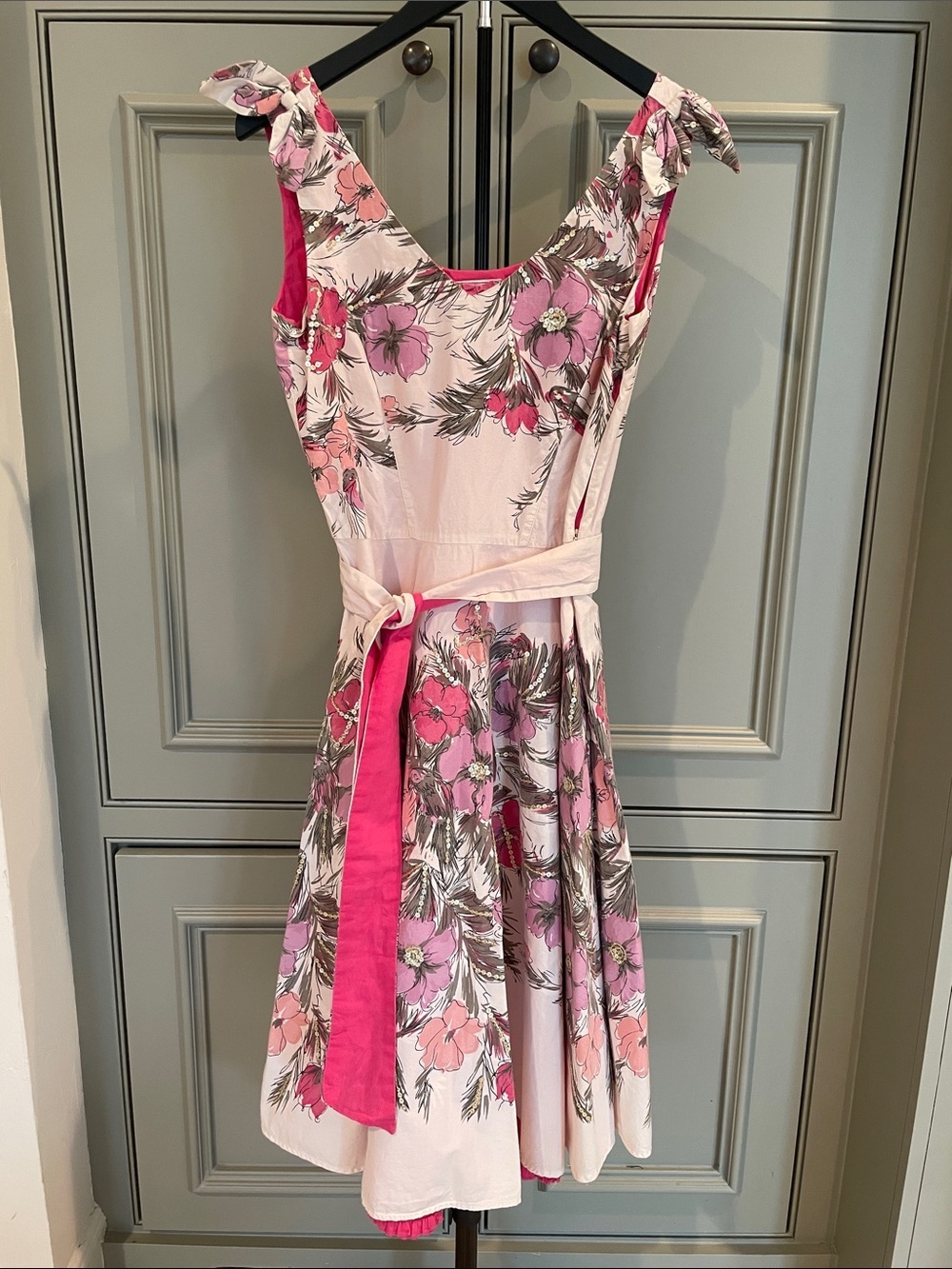 Anthropologie Yoana Baraschi Pink Floral Gold Sequin Ruffle Hem Lining Dress